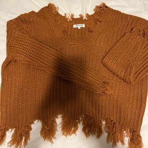Orange frayed Nordstrom sweater, oversized fit